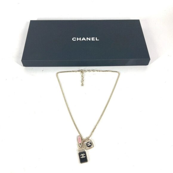 CHANEL 22C CC CC Mark Rhinestone Lipstick Long Necklace Chain Necklace Unused - Picture 1 of 12